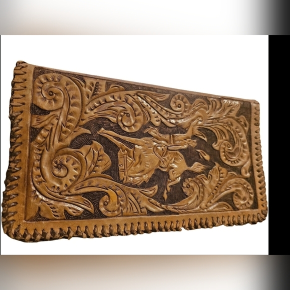 unmarked Other - 👛 Wallet Hand Tooled Brown Leather  with Rodeo Design